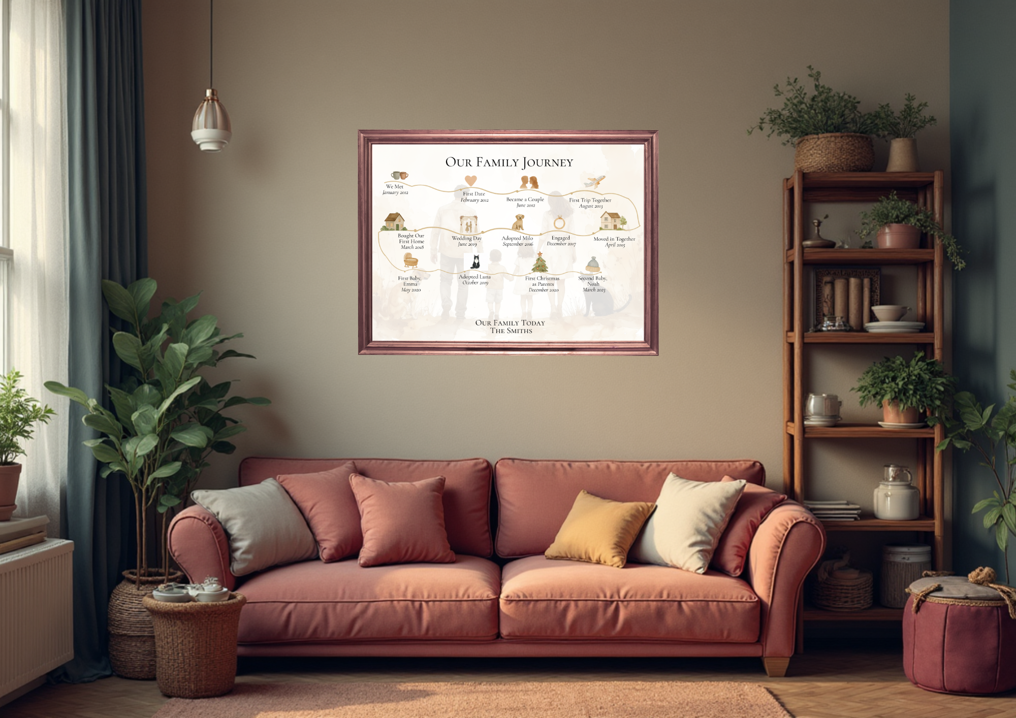FineArt A4 Personalised 15 Milestone Timeline Print Custom Family Story Artwork, Unique Gift for Her or Him For Wife For Husband