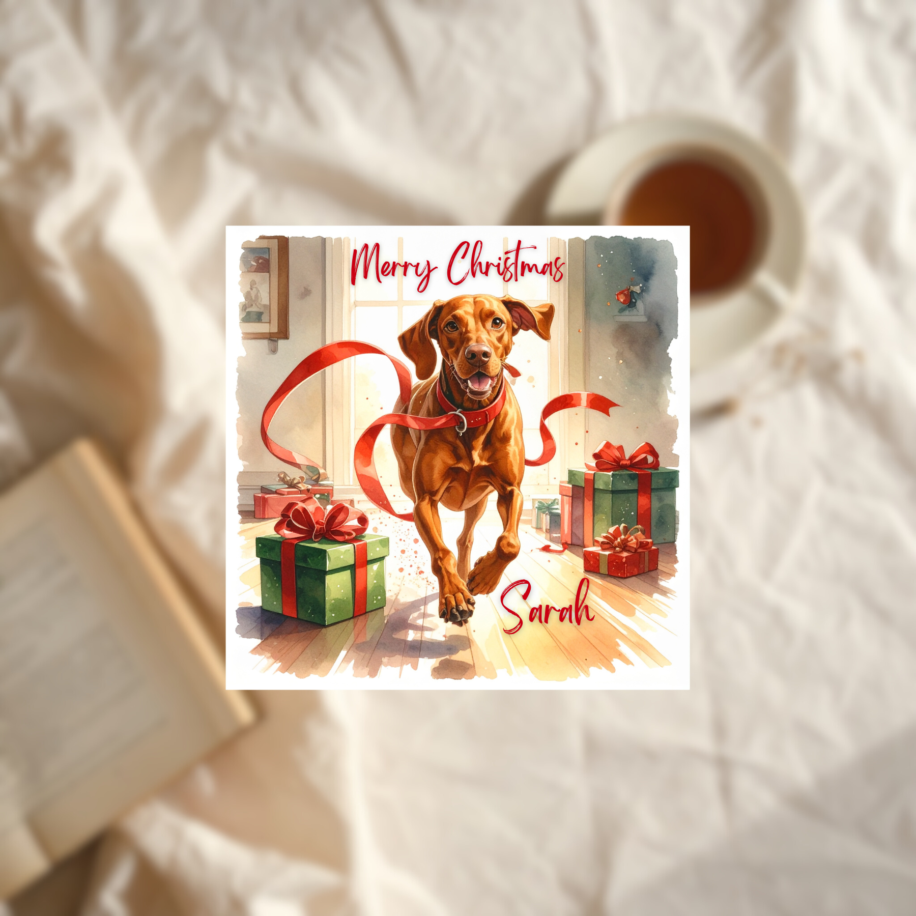Dog Lover Christmas Card, Puppy Xmas Holiday, Personalised Dog Greeting