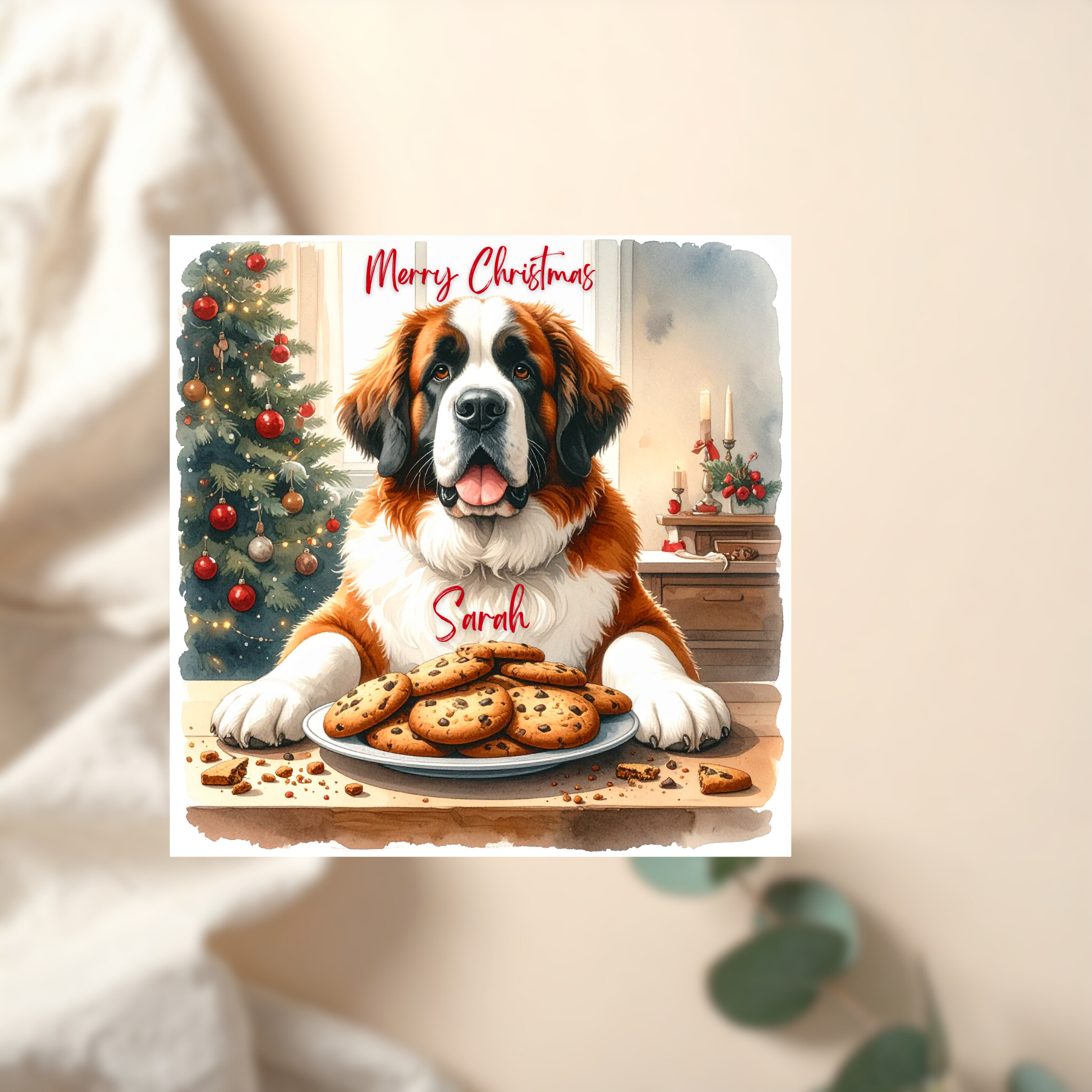 Cute Dog Christmas Card, Puppy Winter Greeting, Personalised Pet Xmas Card, Mom