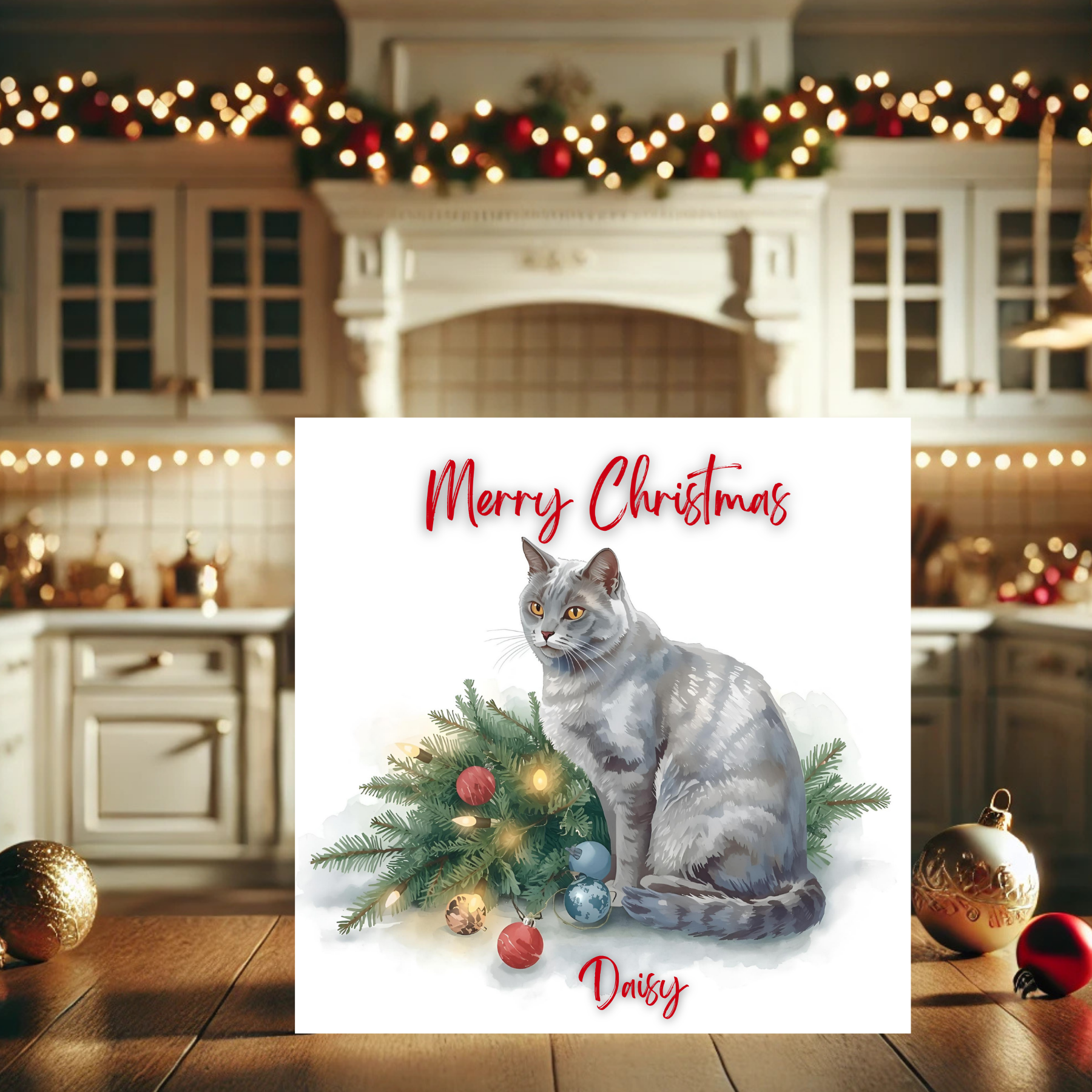 Christmas Card For Children Personalised Daughter Cat Card Winter Look