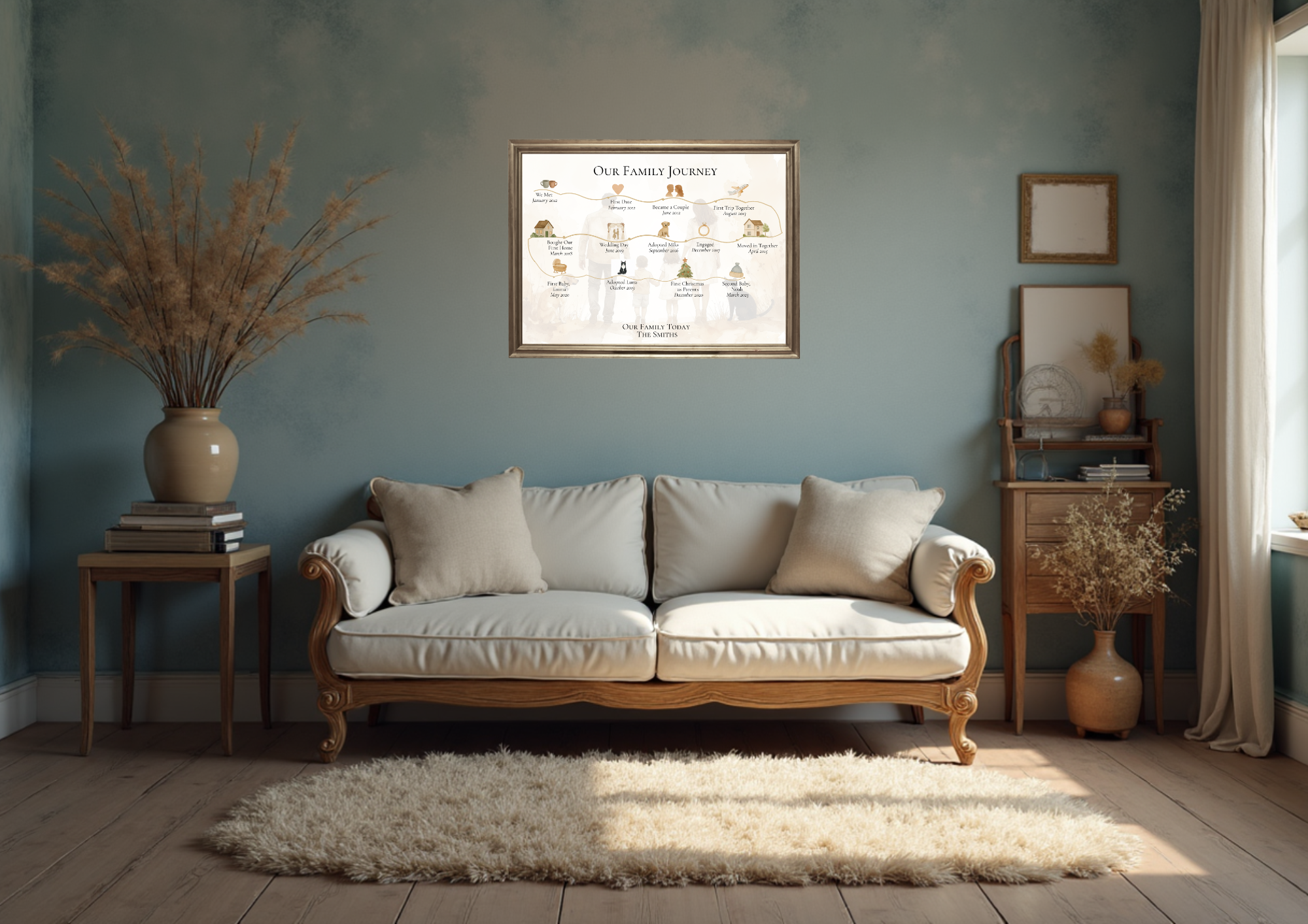 FineArt A4 Personalised 15 Milestone Timeline Print Custom Family Story Artwork, Unique Gift for Her or Him For Wife For Husband