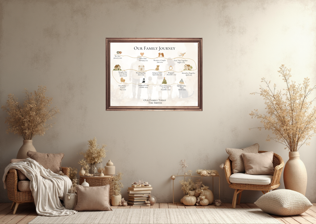 FineArt A4 Personalised 15 Milestone Timeline Print Custom Family Story Artwork, Unique Gift for Her or Him For Wife For Husband