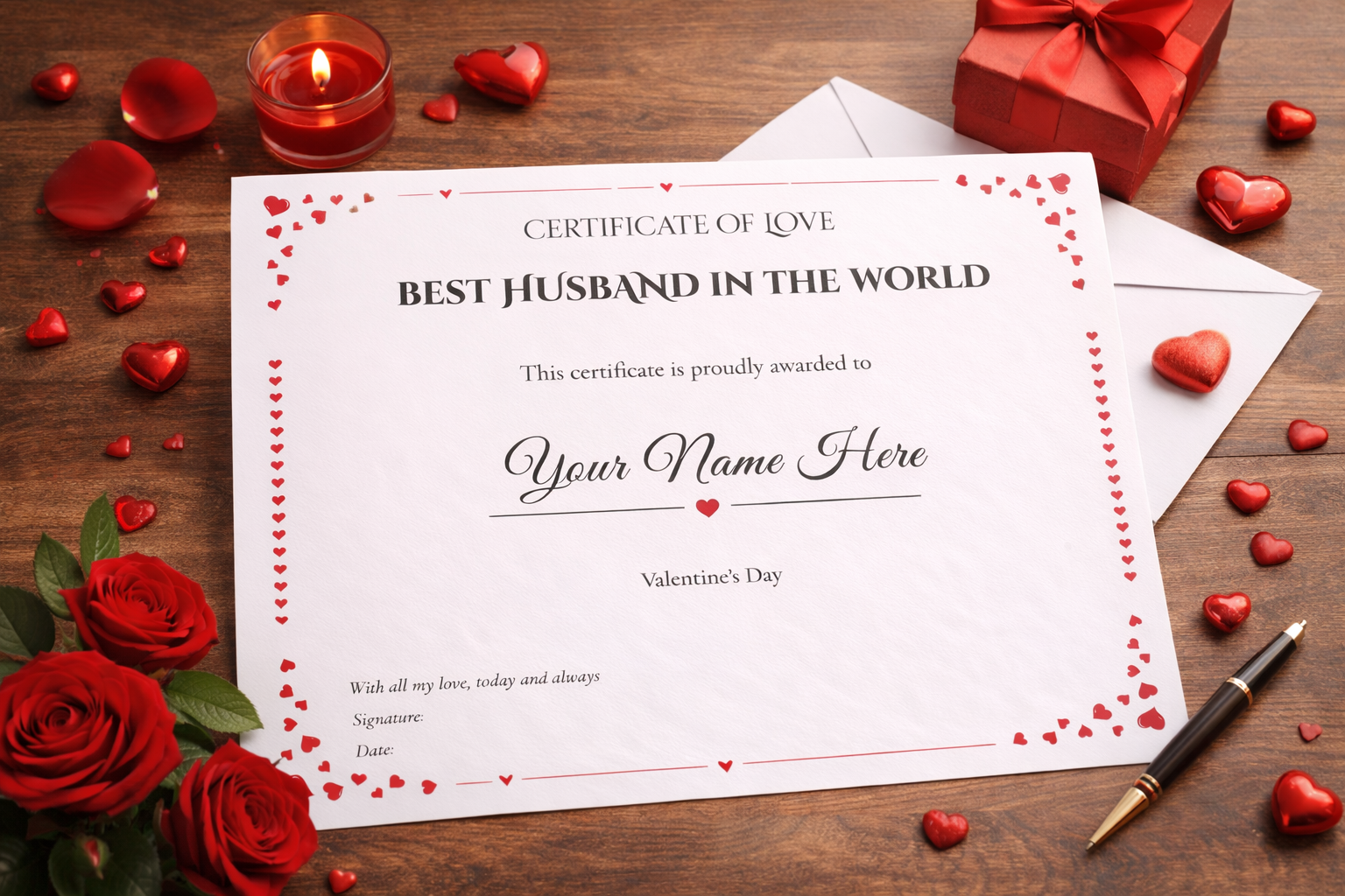 Personalised Valentine’s Day Love Certificate Gift for Boyfriend Girlfriend