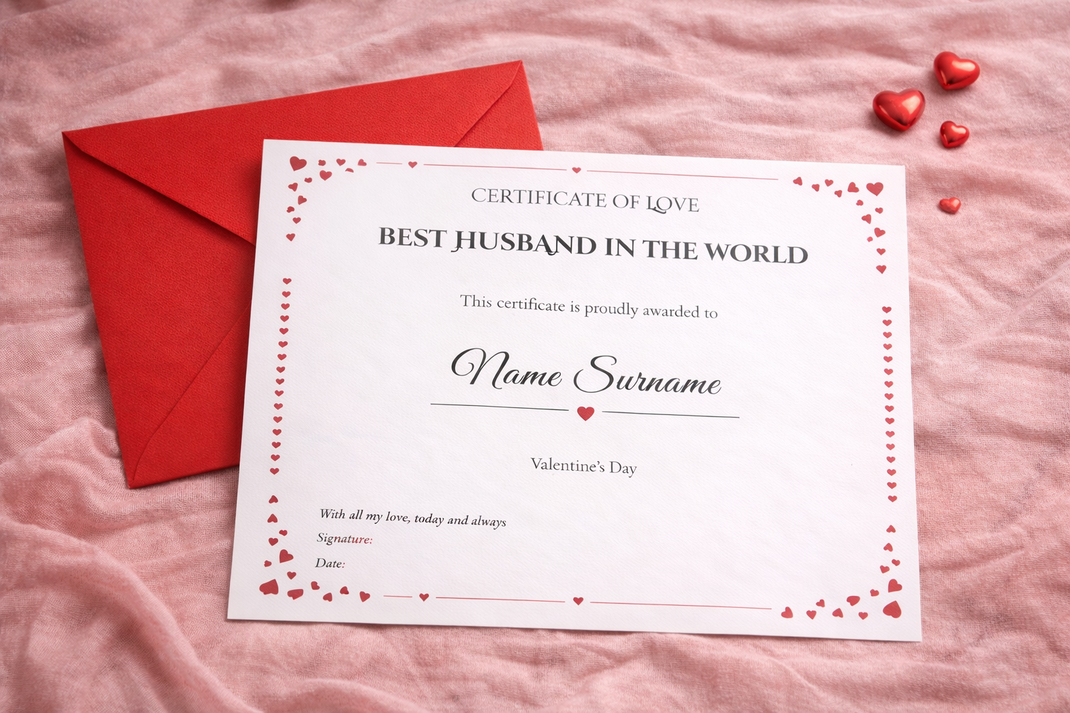Personalised Valentine’s Day Love Certificate Gift for Boyfriend Girlfriend